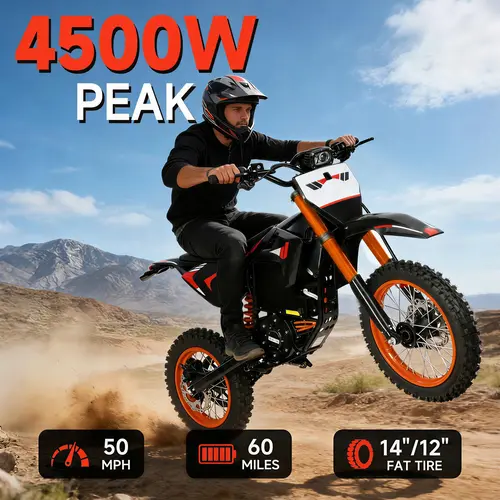 Electric ebike, 60 Miles Range, 50 MPH Max Speed, 3 Gears Throttle Mode, Double Suspension & Dual Hydraulic Brake, 14''/12'' All-Terrain Tires, Off-Road Electric Ride, Perfect Gift #SummerWins