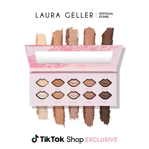 Laura Geller Baked Kisses Eyeshadow Palette + FREE Dual-Ended Eyeshadow Brush - 10 Silky Cream-to-Powder Shades with Shimmers & Matte Finishes for Rich Color Payoff - Makeup, All Over Glimmer
