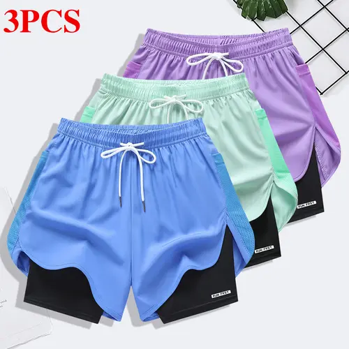 Women's 3-Pack Lightweight Casual Sports Capris - Capri Cut, 5-Inch Inseam, Hidden Anti-Exposure Inner Layer, Drawstring Waist, Built-In Pockets, Biking Use, Travel Essentials  gym shorts women's gym wear hooper essentials athletic shorts