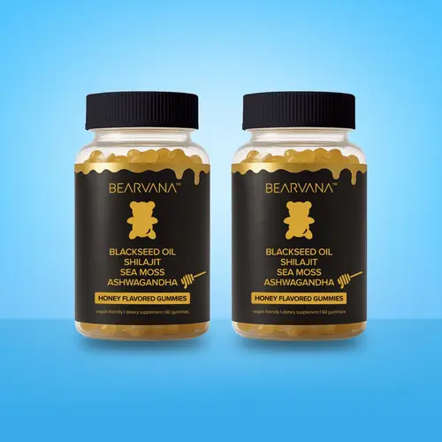 BEARVANA 4-in-1 Wellness Gummies Double Pack | Black Seed Oil, Shilajit, Sea Moss & Ashwagandha | Honey Flavor | Vitamins C & D | Two Month Supply | 120 Gummies