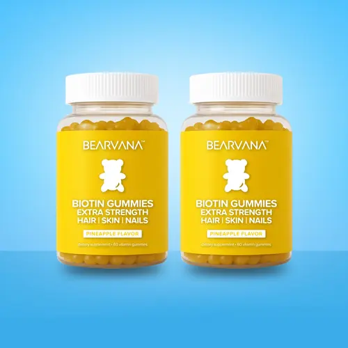 BEARVANA Biotin Gummies Double Pack | Hair, Skin & Nails | Vitamins C, E, B6 & B12 | Pineapple Flavor | Two Month Supply | 120 Gummies