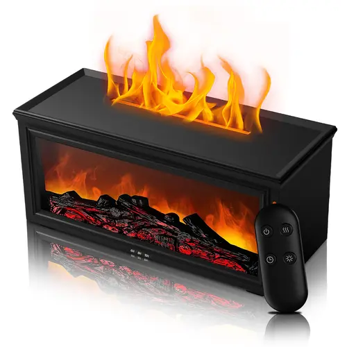 Fireplace Flame Air Diffuser Humidifier,7 Colors Aromatherapy Essential Oil Diffuser,Ultrasonic Aroma Humidifier with Timer for Home,Bedroom,Office,Yoga (Black, L)