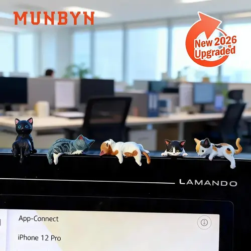 MUNBYN 2026 Mini Resin Cat Desk Figurines Set of 5, Cute Cartoon Kitty Ornaments, Office Stationery Decor for Home Office Cubicle, Mini Gifts for Coworkers