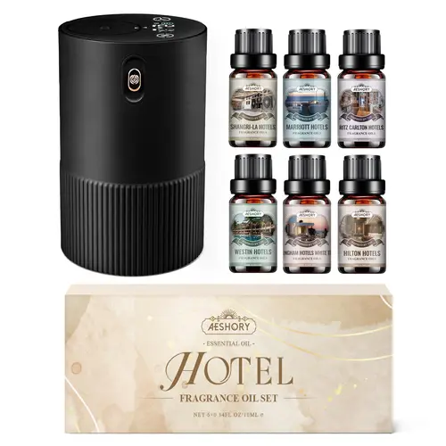 AESHORY Waterless Essential Oil Diffuser Starter Kit with Hotel Fragrance Oil Battery Operated Mini Scent Diffuser, Portable Aromatherapy Diffuser for Home, Car, Office (Black)