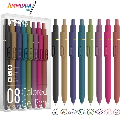 Jimmidda Colorful Gel Pens - 8 Pcs Colored Ink Pens with Fidget Ball for Smooth Writing & Quick Drying - Ideal for Journaling, Note Taking & Gift Cards - Vintage Design - 0.7MM Medium Point Ergonomic Grip summerwins