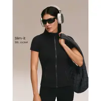 GLOWMODE FeatherFit BBL Slim-Fit Short-Sleeve Zippered Side Pockets Zip-Up Jacket Buttery-Soft Sweat-Wicking Stretchy Yoga Pilates Studio Daily Active Wear