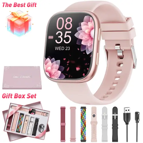 Smart Wristwatch for Women & Men, 1.85in Touchscreen Fitness Tracker, Bluetooth Calling, Heart Rate/Sleep Monitor, 100+ Sports Modes, IP67 Waterproof, 7-15 Days Usage, Wearable Tech for Android/iOS Smartphones, Back to School Gift (7-in-1 Gift Set)