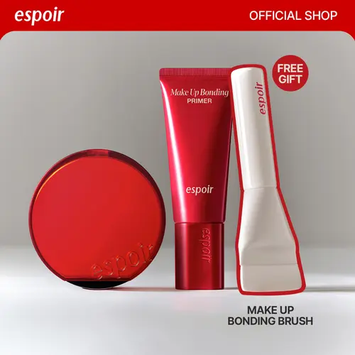 [Espoir Official][Bundle][Free Brush] Makeup Bonding Primer & Be Velvet Cover Cushion Foundation | Hydrating Grip Primer & Full Coverage Cushion