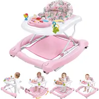 PAWTONG Foldable Unisex 5-in-1 Baby Walker with Seat - Rocker, Activity Center, Bouncer, Push Walker - Adjustable Speed Rear Wheels, Height & Fabric/Polypropylene Toys - Portable Floorwalker for 6-18 Months Infants, Infant Walker