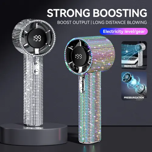 Diamond Fan Luxury Bling Portable Handheld Turbo Fan 3 Gear Wind Rechargeable Long Battery Life Hand Fan With Digital Display For Outdoor Activities Travel Office Strong Boosting Output Long Distance Blowing,back to school,back to school haul