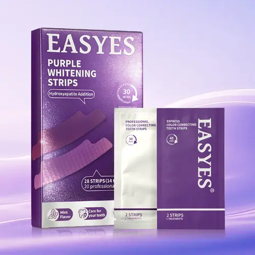 【Easyes】Purple Teeth Whitening Strips - Sensitivity Free no slip Dry Strip Technology Safe for Enamel on Sensitive Teeth Whitening 7/14  Whitening Sessions 3X Soothing & Dual Repair -SW-2 #sohochic