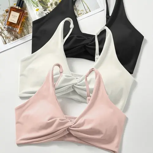 Women's 3-Pack Nude Sporty Bra Set, Workout Bras, Sexy Backless Yoga Bras, Adjustable Shoulder Straps, Quick-Dry Fitness Top, All Seasons Lingerie