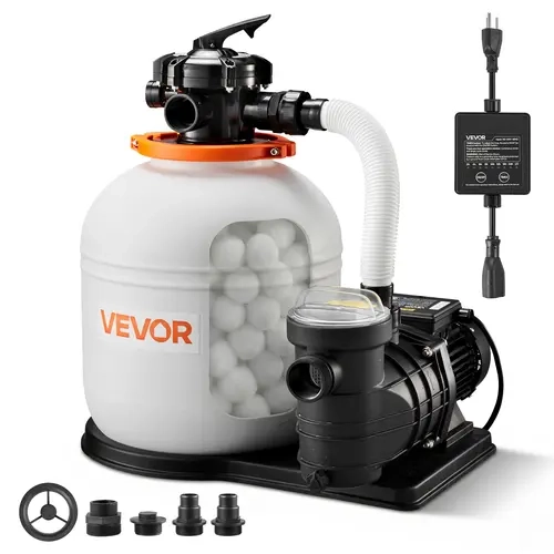VEVOR FlashPure Sand Filter Pump, 16 in 1 HP 4400 GPH Pool Accessories for Above Ground Use, Timer-Equipped Filtration System, 6X Faster Flow, Pre-Installed Media, Leak-Resistant, Out-of-Box Ready, Pool Cleaning Filters,campingessentials,o#BacktoSchool