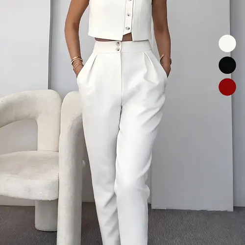 New Spring Summer Basic Casual Elegant Fashion Womenswear Two-Piece Pant Sets, Slimming Pleated High Waist Pants, Stylish Commuter Wear Clothes, Bottom, Fits