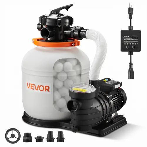 VEVOR FlashPure Sand Filter Pump, 14 in 0.75 HP 3500 GPH Above Ground Pool Filter System, Swimming Pool Accessories with Timer, 6X Faster Filtration, Pre-Installed Media, Leak-Resistant, Out-of-Box Ready, Water Ball Filters#BacktoSchool