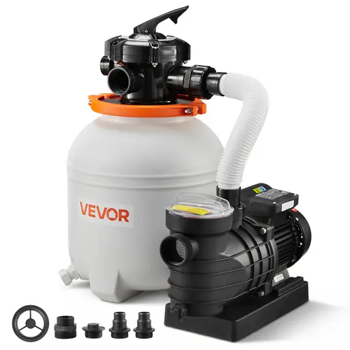 VEVOR 13 in Sand Filter Pump for Above Ground Pool, 0.75 HP 3500 GPH, Swimming Pool Sand Filter Pump with Pre-Assembled Core & Leak-Resistant Design, 6-Way Valve, High-Efficiency Filtration for Pools#BacktoSchool, Copper, Adapter