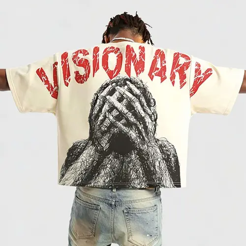 Casual Visionary Dark Art Print Oversized Short Sleeve T-Shirt, Spring & Summer Fashion Street Vintage Tee, Men's Trendy Clothing, Streetwear, Casual Graphic Tee, Tops