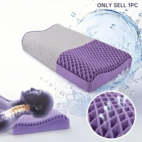 Purple Honeycomb Gel Pillow, 100% Elastic Mesh, Large-Size Contoured Ergonomic Cooling Pillow, Includes Breathable Cover, Fully Washable, Easy Maintenance, Ideal Cooling Pillow for Summer #GLOBAL PICKS