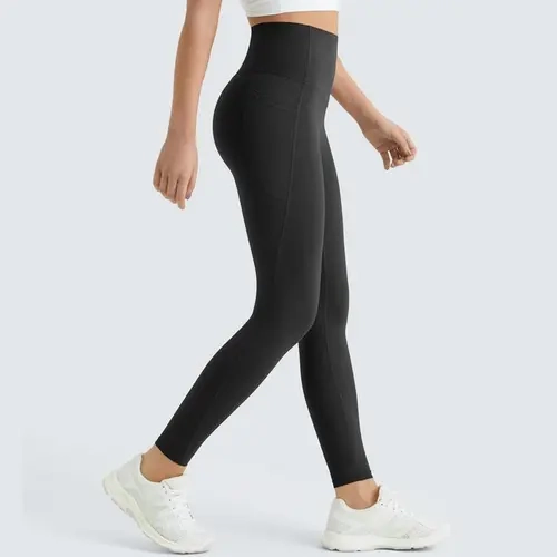 Women's High-Waisted Tummy Control Pocket Seamless Leggings - Elastic, Breathable, Lightweight, Quick Dry Athletic Activewear - Body Shaping Bottoms, No Iron Needed, for Yoga, Running