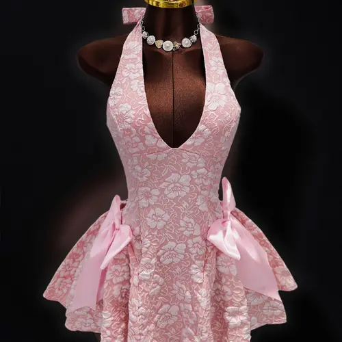 Summer New 3D Embroidered Halter Dress, Side Large Bow Decoration, A-Line Short Skirt, Wedding Bridesmaid, Sweet Princess Dress