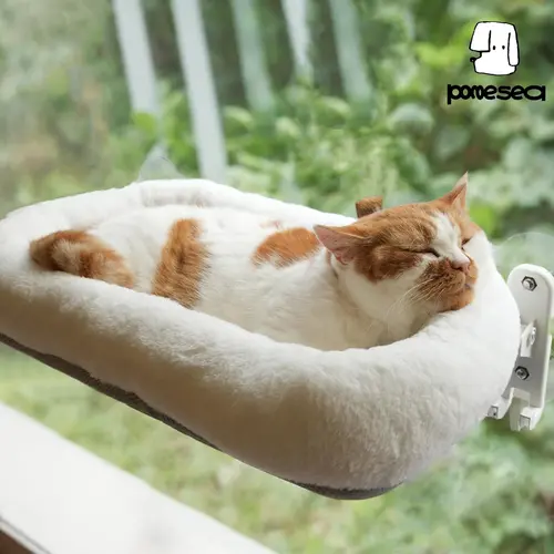 Cat & Small Dog Nylon Mesh Folding Window Hammock Bed - Classic, Cordless Setup, Strong Metal Frame, Stays Put Suction Base, Easy Clean, Single-Side Folding Design, Comfortable Window Perch