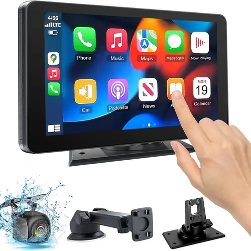 【HiEHA | TikTokShopBackToSchool】7" HD Touch View Wireless CarPlay Screen - Car Screen CarPlay, Android Auto Ready, Portable Car Stereo with Mirror Link, Backup Camera, Bluetooth5.2, GPS Navigation, AUX, FM for All Vehicles