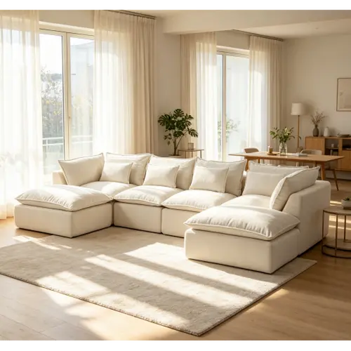 Niccae Chenille Fluffy Upholstered Sectional Sofa - 130.7-in 4-Seat Living Room Furniture, 4 Memory Foam Cloud-Cushioned Pieces with Movable Footrests, Fixed Arms, Durable High-Resilience Foam, DIY Configurable Chic Set, Sub-2 Package, Assembly Required