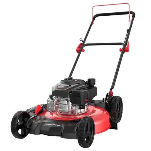 PowerSmart Auto Choke Gas Push Lawn Mower (DV8618C/DV8621C) - 18-in/21-in Wide Cut, 144cc OHV 4-Cycle Engine, 2-in-1 Nutrient Mulch & Side-Discharge, 6-Position Adjustable Height, 7-in Front/10-in Rear Wheels, Fold & Store Fast Garden Care Tool, 10" Rear