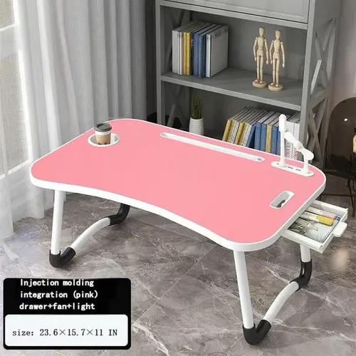 Oversized Foldable Portable Plastic Laptop Nightstand Furniture - Modern Bedroom Bed Accessories with USB Port, Cup Holder, Drawer, Fan, Light, Storage, Stable Durable Adjustable Multi-Support Lapdesk for Bed, Sofa