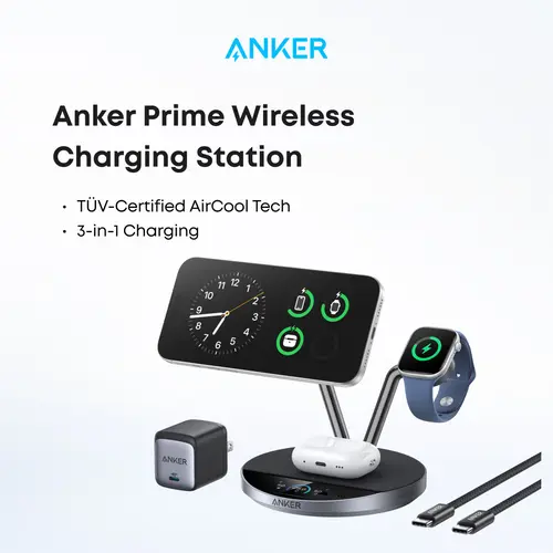 [Live Only]Anker Prime MagSafe Charger Compatible, 3-in-1 Charging Station, Qi2 25W Certified Wireless Charger Dock Stand, Smart Display with TEC Active Cooling, for iPhone 17, Apple Watch, AirPods, and More sohochic
