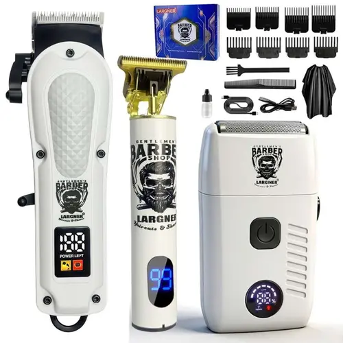 Professional Men's Grooming Set 3-In-1, High-Power Electric Trimmer, T-Shaped Hair Clipper, Reciprocating Razor, LED Display, USB Charging, Cordless Hair Trimmer
