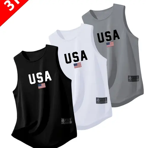Men's Quick-Dry Moisture-Wicking Breathable Tank Top, Fitness Workout Gym Sleeveless Shirt with USA Letter Print, Casual Sports Vest for Running and Training, Sleeveless Sports Tops, Available in Multiple Colors