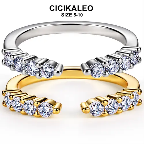 CICIKALEO Moissanite Bands for Women Stackable 8 Stone Open Ring 18K Gold Plated Lab-Created Wedding Engagement Gifts for Her #Summervibes Elegant Ring Jewelry Rings