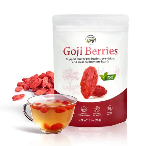 iTREE Vital-Tea Dried Goji Berries (Wolfberries) Loose Leaf Tea - Sugar-Free, Vitamin A, Antioxidants, Fiber, Vegan, Non-GMO, Gluten-Free, Fruity Sun-Dried Whole Berries for Adults - Ideal for Cupboard Storage, Smoothies & Baking, Back to School, Caffeine
