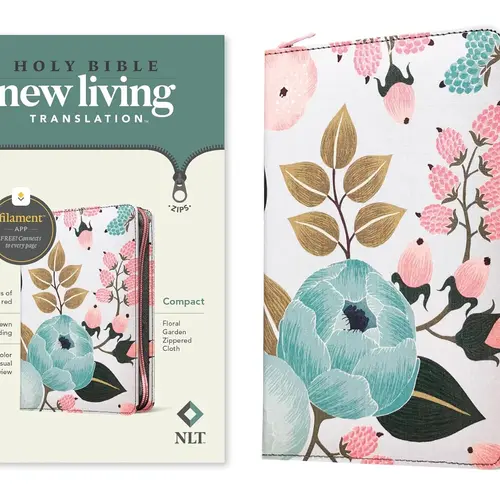 NLT Compact Zippered Holy Bible for Adults - New Living Translation, Filament Enabled, Cloth Cover, Floral Garden Design, Red Letter Jesus Words, Trade Paperback with Bible App Compatibility, Music Library Access, Words Of Jesus, Portable