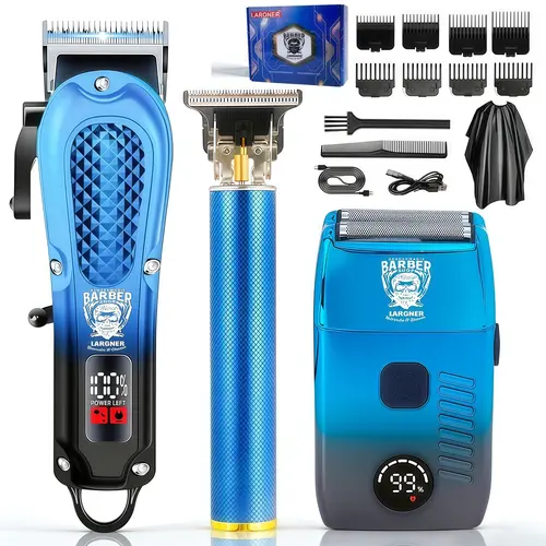 Professional Men's Grooming Set 3-In-1, High-Power Electric Trimmer, T-Shaped Hair Clipper, Reciprocating Razor, LED Display, USB Charging, Cordless Hair Clipper, Barber Haircut Kit, Barber Hair Clippers, Hair Cutting Kits, Hair Cutting Tool
