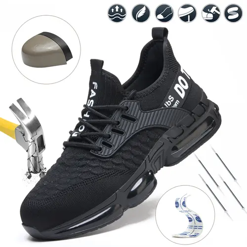 Shenganton Men’s Steel-Toed Work & Safety Footwear, Lace-Up Low-Top Safety Work Sneakers with Puncture-Resistant Crush-Resistant Protection, Breathable Mesh Casual Comfortable Lightweight Men’s Shoes for Outdoor Construction All-Season Use