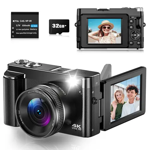 48MP & 4K HD Digital Camera, Auto Focus, 180° Flip Display, 32GB Memory Card, 16x Digital Zoom, Beginner Camera, Y2K Style, Vlogging Camera, High Definition Camera