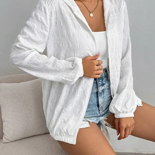 Women's Casual Sun Protection Long-Sleeve Jacket, Lightweight Breathable Quick-Dry Fabric, Hooded Design, All-Seasons Outdoor Sports Essential