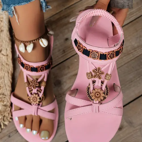 Women's Fashionable Gladiator Sandals, Boho Style Rhinestone Decorated Sandals for Beach Vacation, Casual Versatile Slingback Sandals for Summer, Ankle Strap Footwear, Ankle Wrap Sandal, Trending Sandals, Beach Casual Shoes