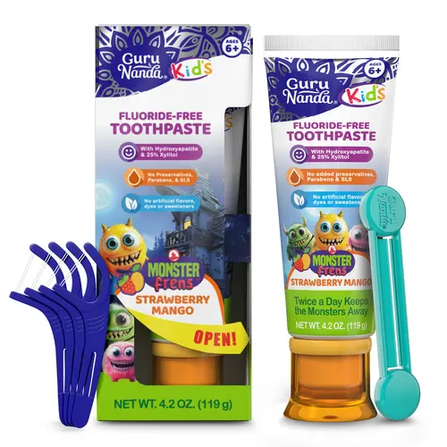 GuruNanda Kids Hydroxyapatite Toothpaste | 25% Xylitol | Fluoride-Free | Strawberry Mango Flavor | Safe to Swallow | 4.2 oz