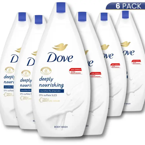 Dove Deeply Nourishing Body Wash - 6 Pack, 15.2oz/450ml, Moisturizing Cleansing Body Care for Refreshing Bath & Shower