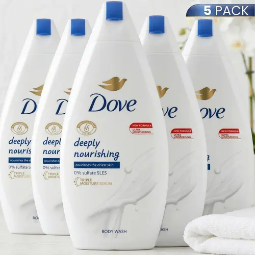 Dove Deeply Nourishing Body Wash (5 Pack, 15.2oz/450ml) - Body Care Product, Moisturizing Cleanser for Hydrating Shower Use Body Wash Scent Cleansing Moisturizer