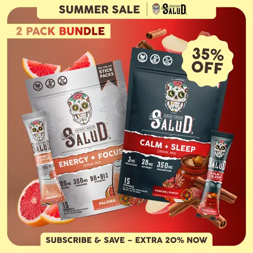Salud 2-in-1 [Day & Night Duo] Agua Fresca Drink Mix, Organic Caffeine & B-Vitamins by Day, Melatonin, Magnesium & L-Theanine by Night, Non-GMO, Vegan, 1g Sugar (2-Pack, 30 Servings)