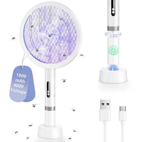 Electric Fly Swatter - 4000V Zap Power Bug Zapper Racket, Dual Modes (Auto Trap Mode Included), UV Light Trap, Rechargeable Battery Mosquito Fly Trapper, 1 Piece Pest Repellent for Home, Backyard