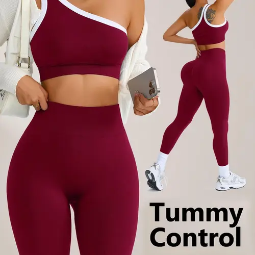 Women's Colorblock Slim Fit Yoga Sportswear Set, Outdoor Elastic Sports Suit, Stretchy Sports Outfit