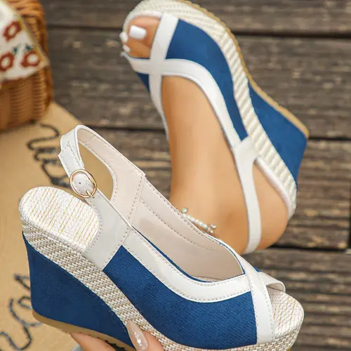 Women's Thick Sole Wedge Sandals, Fish Mouth Open Toe, Adjustable Strap, Waterproof Summer Shoes, Casual Daily Wear, Vacation, Date Night