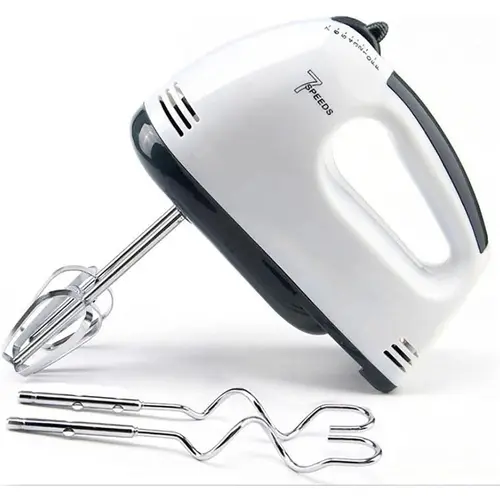 Handheld Whisk Mixer - 7 Speed Control, 150W Powerful Kitchen Tool, Adjustable Stainless Steel Dishwasher-Safe Beaters, Snap Storage Case, Compact Lightweight White Portable Tool for Fast Egg White Whipping, Heavy Dough Mixing, Home Baking & Cooking