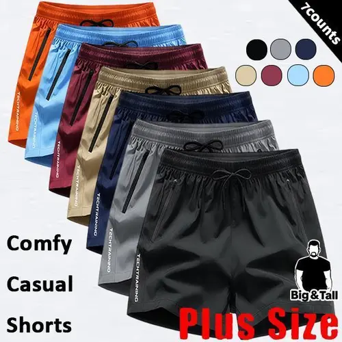 Men's Plus Size 7-Pack Quick-Dry Polyester-Elastane Blend Athletic Shorts - Big & Tall Fitted Cut Streetwear Edge Bottoms, Extra Large, Extended Size Activewear Menswear Bottoms