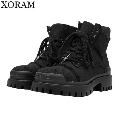 XORAM Men's High-Top Thick-Sole Closed Worker Boots - British Style, Big Toe, Motorcycle Workwear, Casual Wear, General Boot, Fashion Shoes (78999)